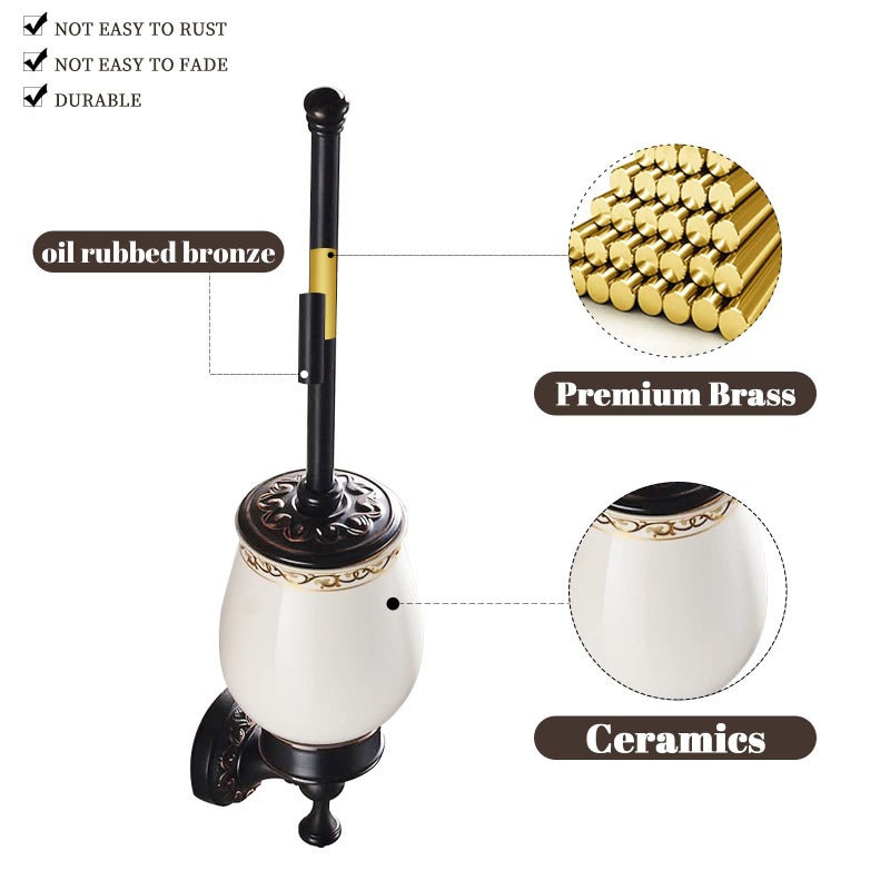 Leyden Bronze Toilet Brush Holder,Oil Rubbed Bronze Toilet Brush Plunge Retro Toilet Bowl Brush Bathroom Accessories Wall Mounted - Image 3